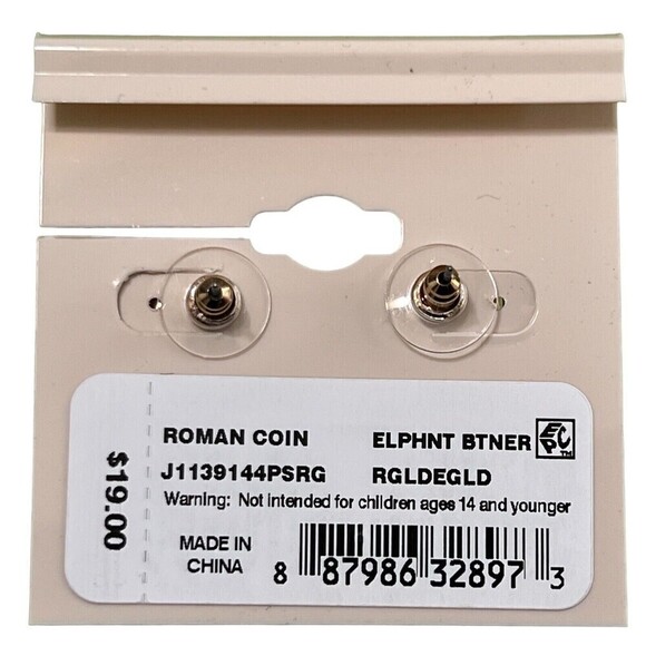 Patricia Nash Roman Coin Elephant Designer Etched Signature Earrings Gold - Picture 6 of 7